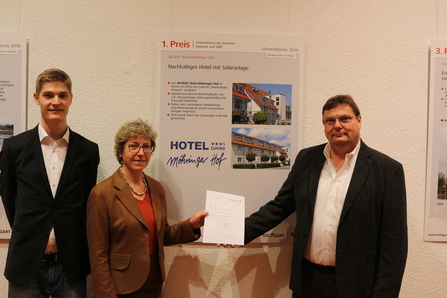 AKZENT Hotel Möhringer Hof erhält 1. Preis beim Umweltpreis Stuttgart 2016